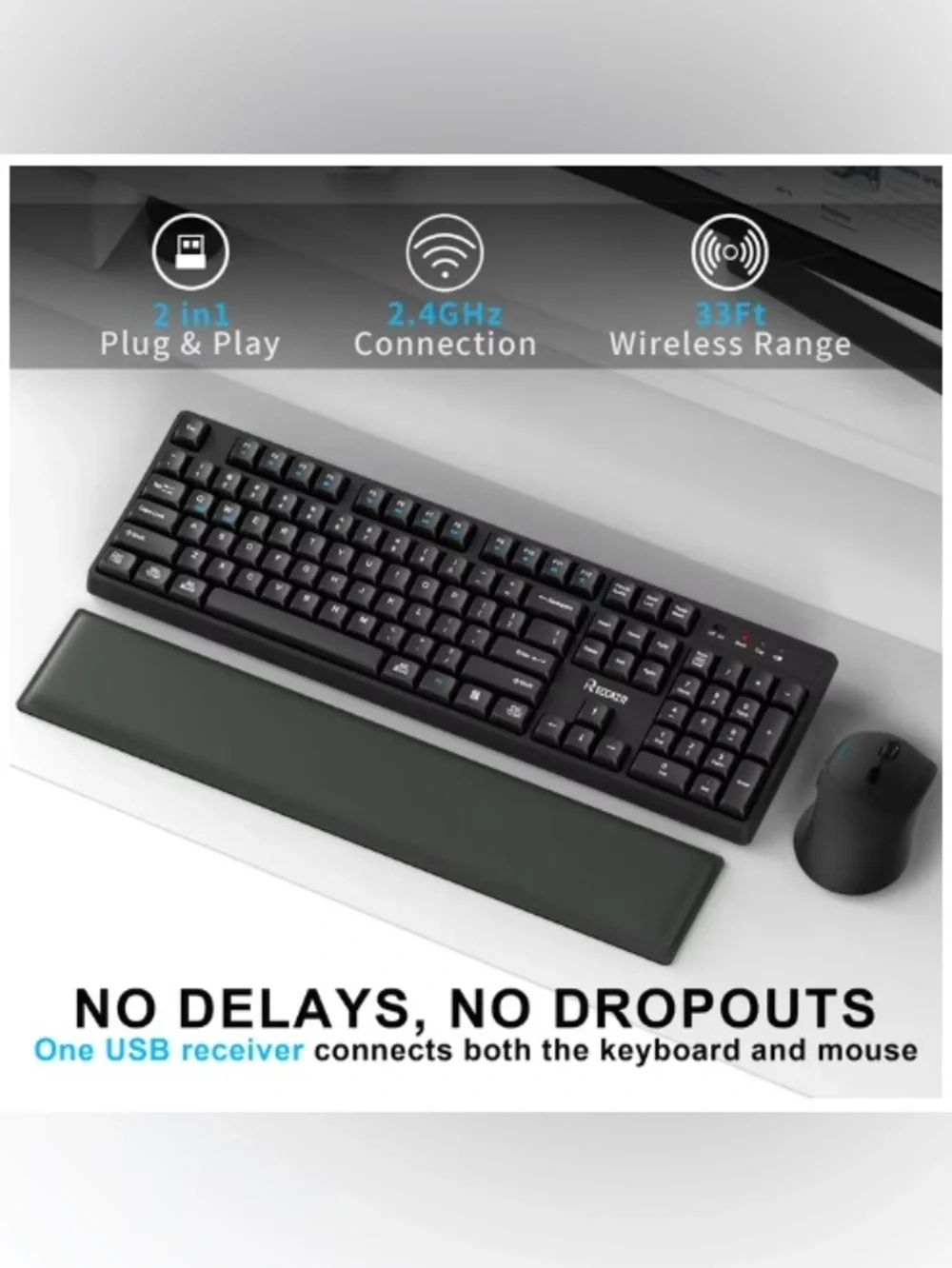 RECCAZR Ergonomic Wireless Keyboard and Cordless Mouse Combo Windows/Mac - NEW